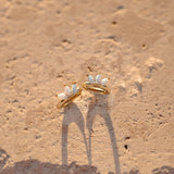 Crown shaped huggie earrings crafted with gold-filled material and featuring dazzling marquise opal stones.