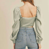 Holly lace up top- Dusty Blue