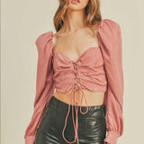 Holly lace up top- Dusty Pink